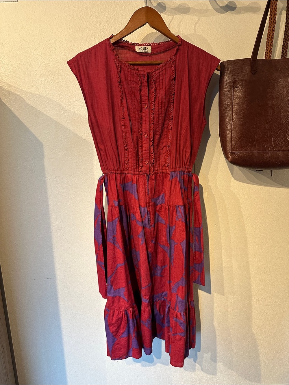 Vior Red & Purple Cap Sleeve Button Front Dress